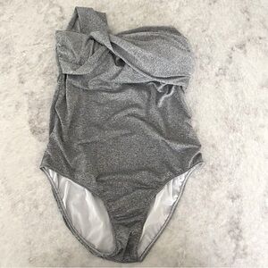 Anthropologie Sparkly Silver One-Shoulder Swimsuit - Size L
